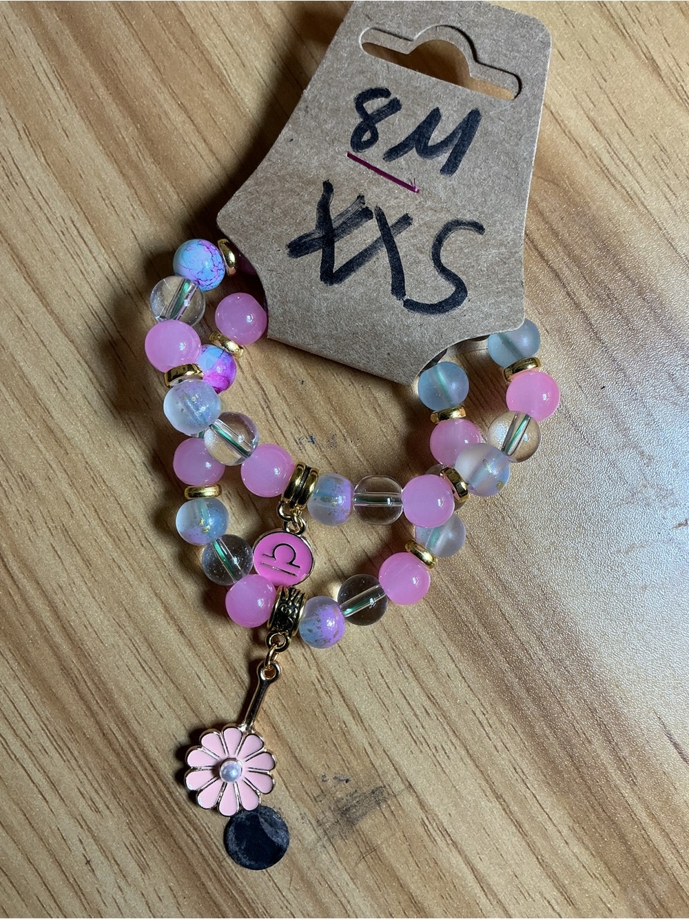 Girls' Pink Beaded Flower Charm Bracelet - Unbranded